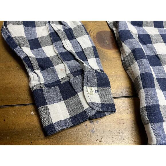 BAIRD MCNUTT Murano Slim Fit Linen Button Down Shirt XL Blue Check - Picture 3 of 12